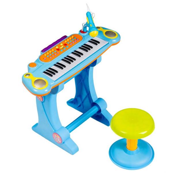 Vaikiškas pianinas - sintezatorius su mikrofonu ir kėdute - mėlynas Eco Toys
